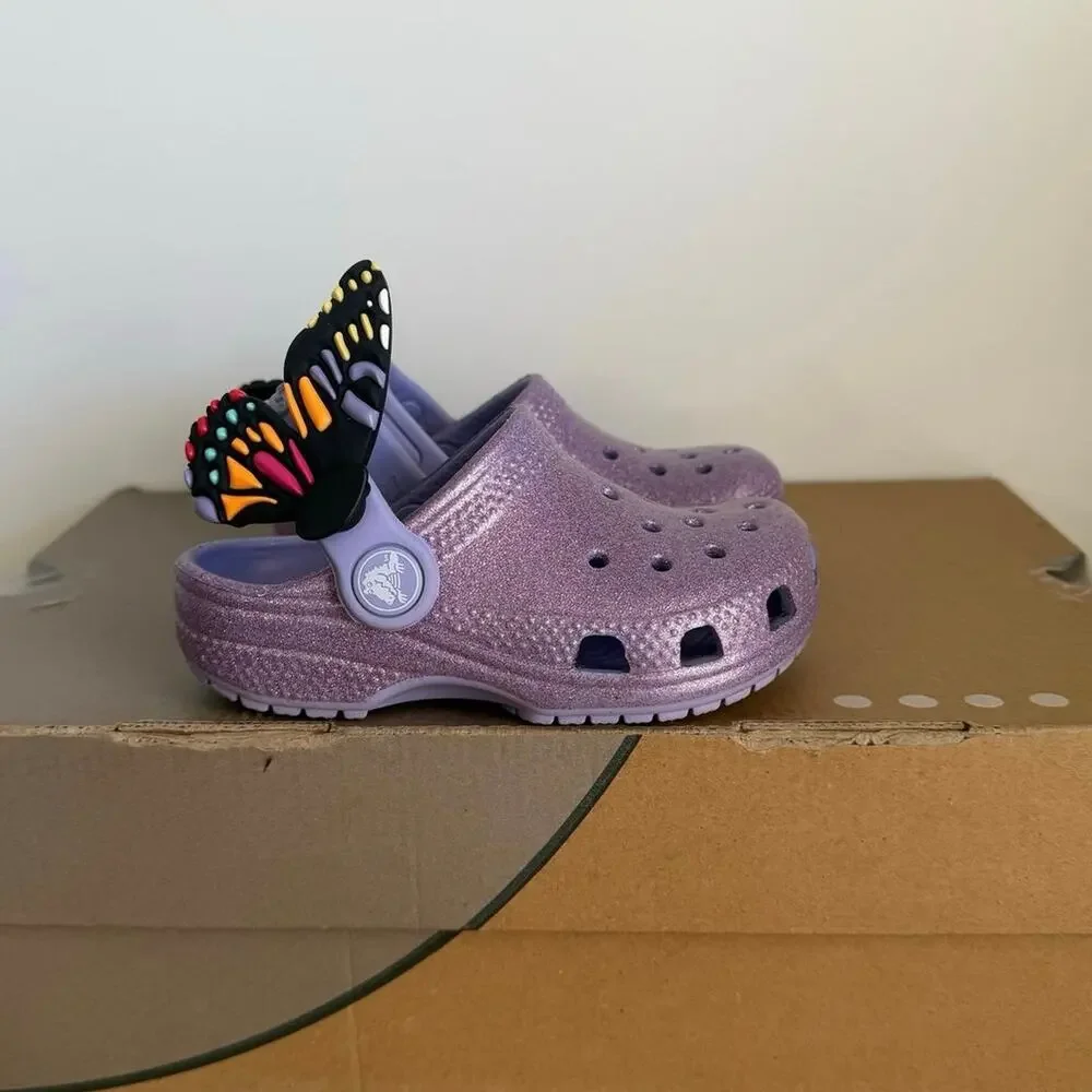 CROCS Classic Clog I AM BUTTERFLY ‘Purple Glitter’ Toddler Sandals - SZ 7